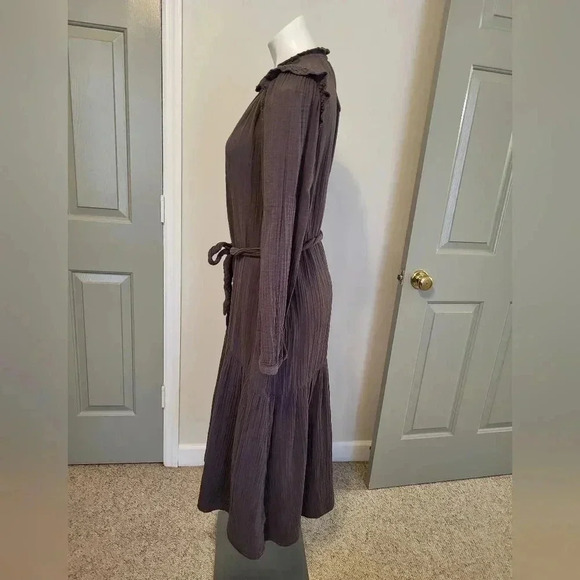 XIRENA Charcoal Gray Cotton Iconic Chelsea Gauze Mia Tiered Hem Dress(M) - Picture 5 of 11